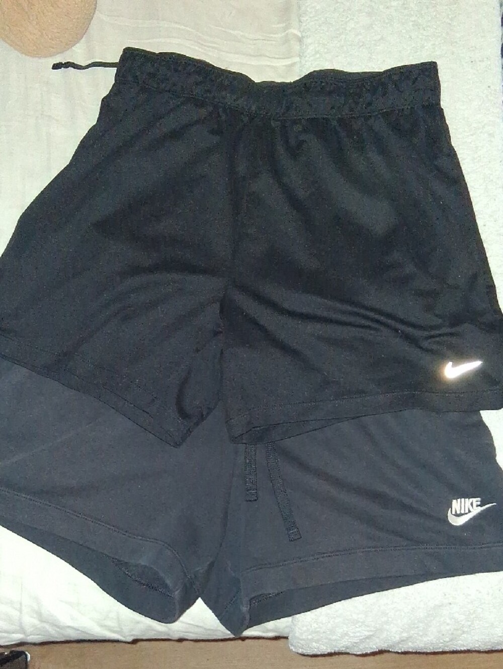 Lot Of 2 NIKE Medium BLACK shorts Nike Black Shorts with White Reflective Swoosh